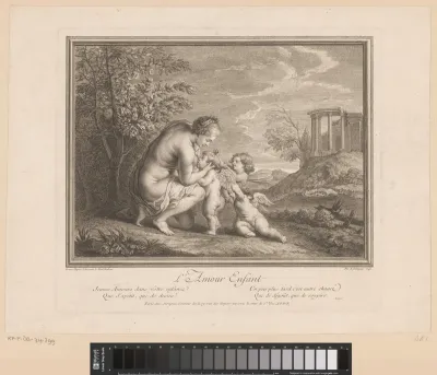 Venus geeft de borst aan Amor