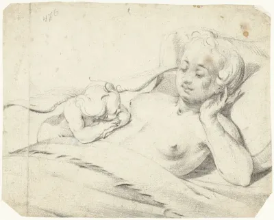 Venus in bed met toekijkende Cupido