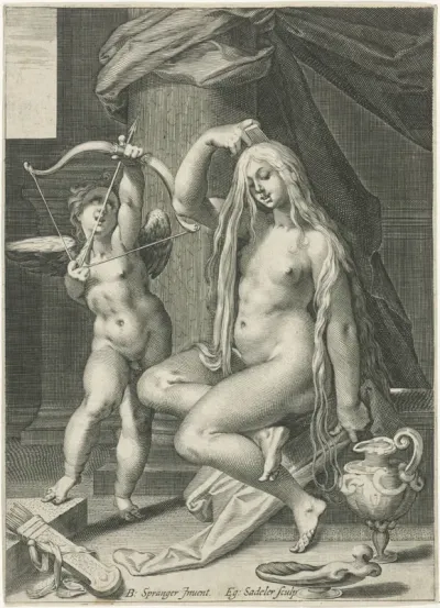 Venus kamt haar haren