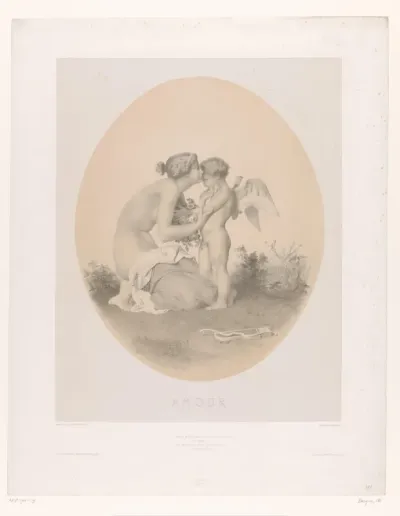 Venus kust Cupido met bloemen