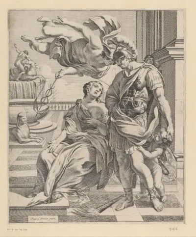 Venus, Mars, Mercurius en Amor op een terras