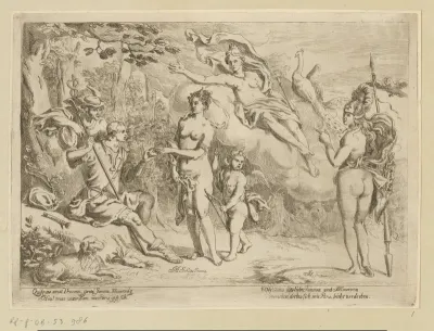 Venus met Cupido, Paris en Mercurius, Juno en Minerva
