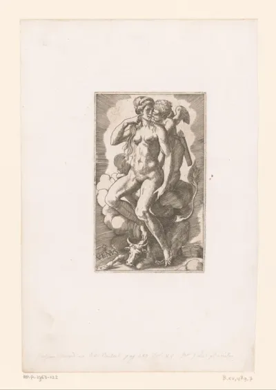 Venus met geblinddoekte Cupido, aan haar voeten een stier