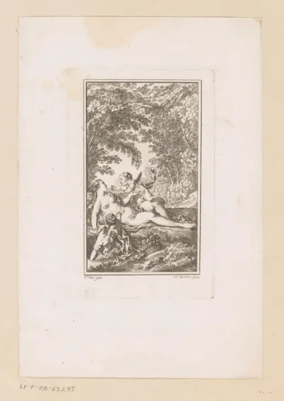 Venus met twee putti in een bos