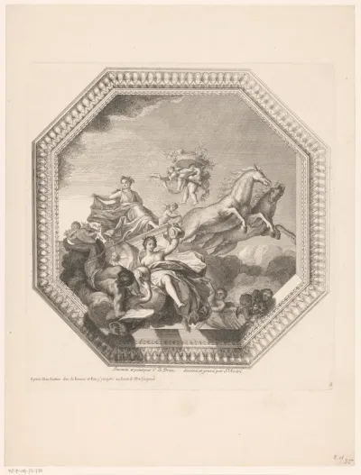 Venus op een strijdwagen getrokken door paarden