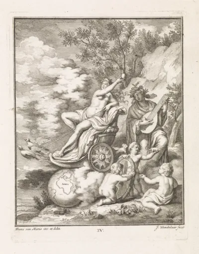 Venus op een wagen voortgetrokken door duiven