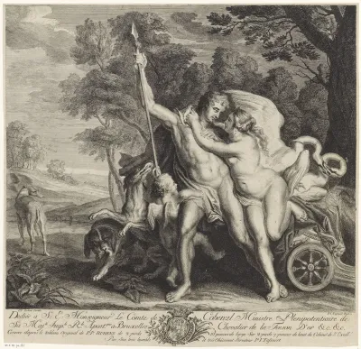 Venus probeert Adonis te weerhouden van de jacht