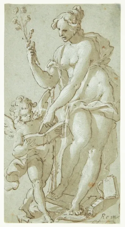 Venus underviser Amor, der læser i en bog