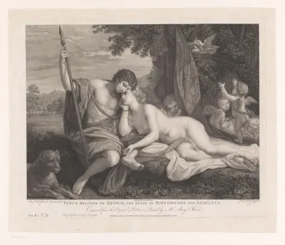 Venus vertelt Adonis het verhaal van Hippomenes en Atalanta