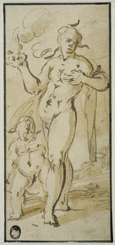 Venus with a Burning Heart and Cupid by her Side