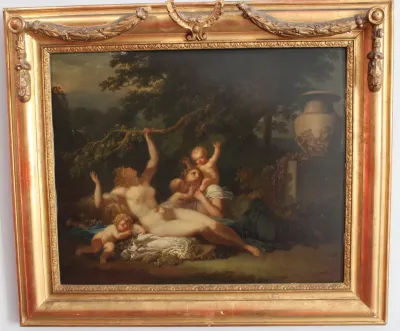 Venus with puttos and servant - maid in garden