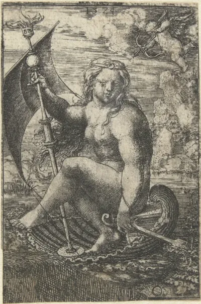 Venus zeilend in een schelp