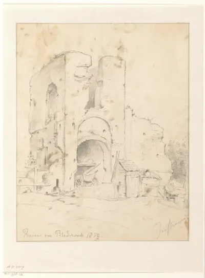 Verbrande toren van ruïne van kasteel Brederode