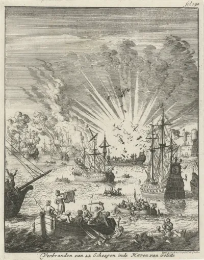 Verbranden van 22 schepen uit Tunis in de haven van La Goulette, 1609