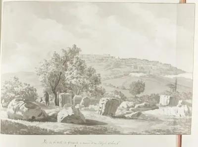 Vergezicht met Agrigento en resten van enorme tempel