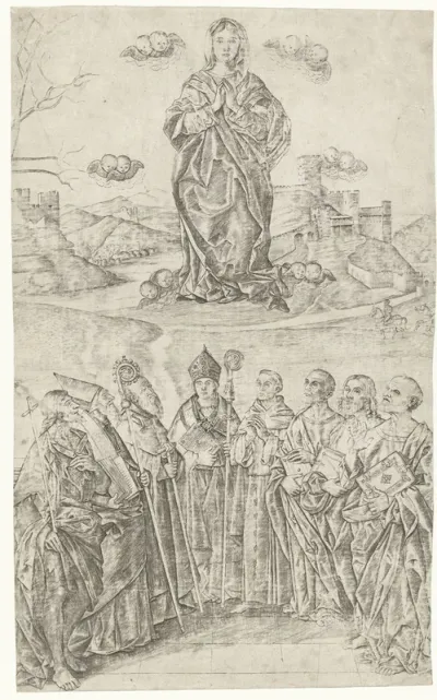 Verheerlijking van Maria met acht heiligen waaronder Johannes de Doper en Antonius de Grote en Franciscus van Assisi