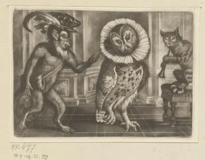 Verklede aap, uil en musicerende kat
