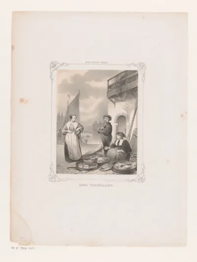 Verkopers en klant op een vismarkt