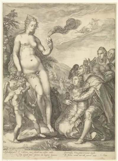 Verliefde paren betuigen eer aan Venus en Amor