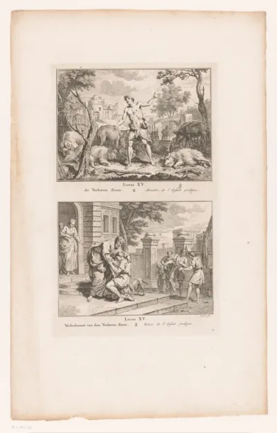 Verloren zoon bij de zwijnen en de terugkomst van de verloren zoon