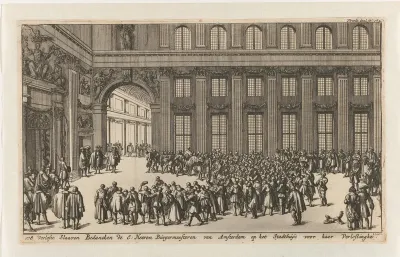 Verloste christenslaven bedanken de burgemeesters van Amsterdam voor hun bevrijding, 1683