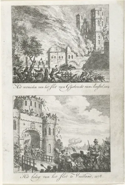 Vernieling van het slot van Gijsbrecht II van Amstel, 1204, en beleg van het slot Vreeland, 1278