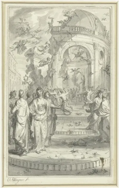 Vernietiging van een tempel door duivels en harpijen