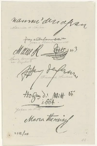 Verschillende facsimile's van handtekeningen