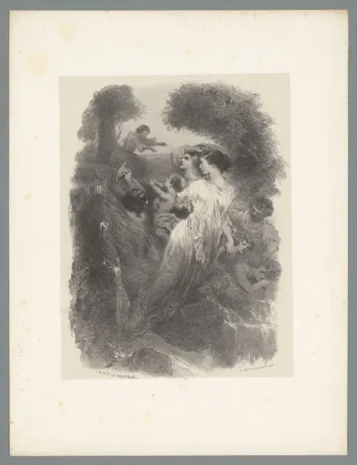 Verschillende figuren en putti in het bos