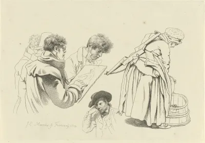 Verschillende figuren, waaronder portretten van Harmanus Langerveld en Anthonie Joseph Helant
