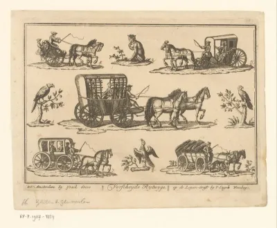 Verschillende rijtuigen en vogels