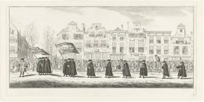 Vertegenwoordigers van de land- en zeemacht en verschillende landstreken in de lijkstoet van Anna van Hannover te Delft, 1759
