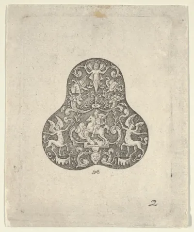Vertical Panel with a Pear Shaped Design with a Mounted Soldier and Centaurs