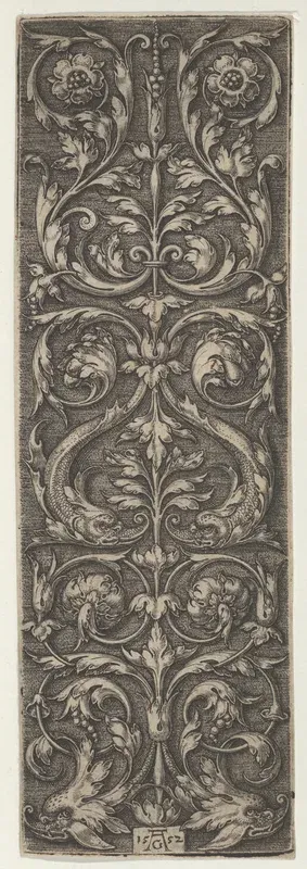 Vertical Panel with Candelabrum Containing Pairs of Fish and Rosettes