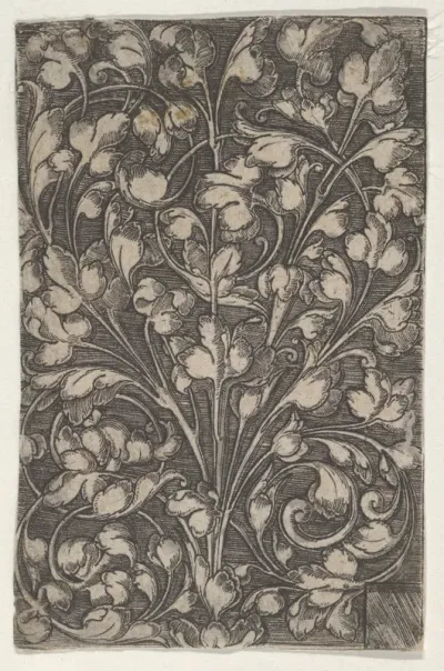 Vertical Panel with Scrolling Tendrils Rising from Center