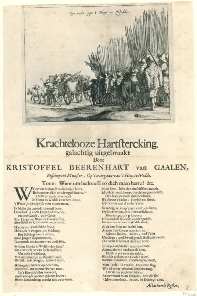 Vertrek van de troepen van de bisschop van Munster uit het Huis-te-Wedde in Groningen, 1672