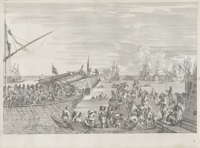 Vertrek van een galeischip in de haven van Livorno