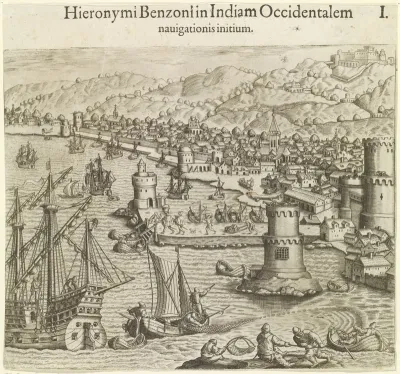 Vertrek van Girolamo Benzoni uit een Spaanse haven