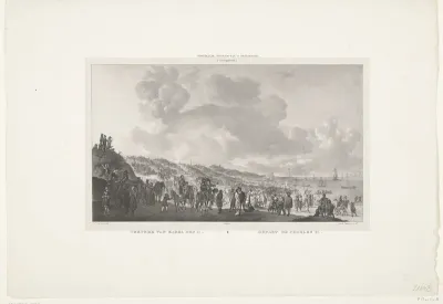 Vertrek van Karel II vanaf het strand van Scheveningen naar Engeland, 1660