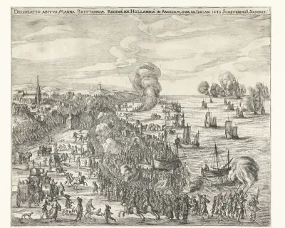 Vertrek van koningin Henrietta Maria vanuit Scheveningen naar Engeland, 1643