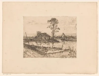 Vervallen boerderij aan een plas