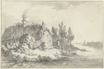 Vervallen boerenhuis aan een rivier