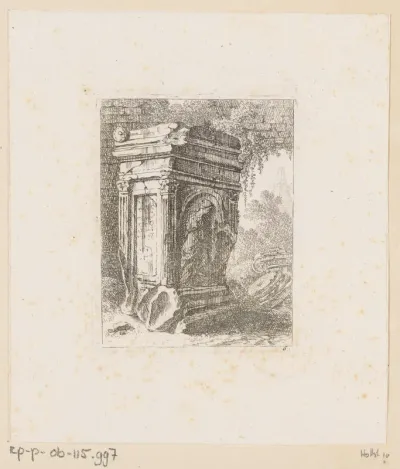Vervallen monument met vrouwenfiguur