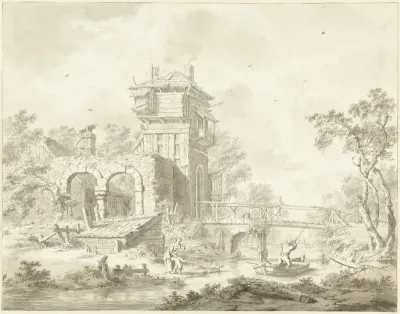 Vervallen poortgebouw met brug