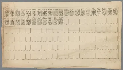 Vervolg van een wapenkaart met namen en wapens van de leden van de vroedschap van Utrecht van 1719 tot 1735