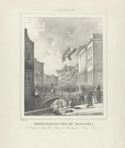 Verwelkoming van de teruggekeerde Vrijwillige Jagers te Utrecht, 1831