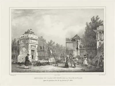 Verwoeste ingangspoort van het park, 1830