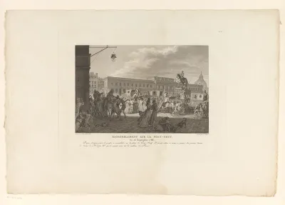 Verzamelde menigte op de Pont Neuf in Parijs