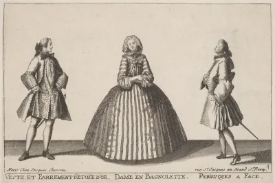 Veste et Parrement d'Etofe d'Or/Dame en Bagnolette/Perruques à Face