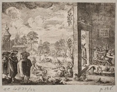 Vesteuropæiske rejsende, der betragter fordrukne russere i en landsby